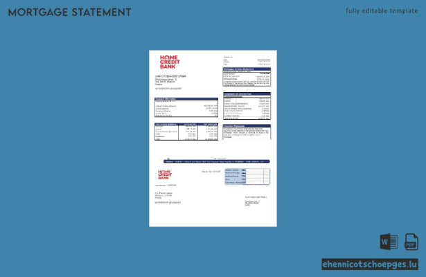 Beispielansicht eines Hypothekenauszugs der Russia Home Credit Bank in Word- und PDF-Formaten